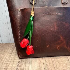 Genuine Leather Tulip Bag Charm Tulip Spring Flowers Leather Charm